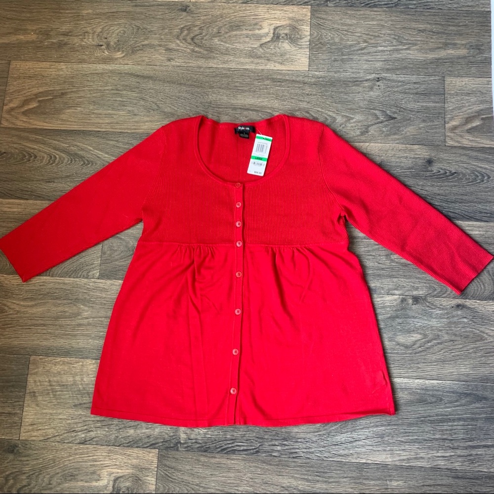 NWT Style & Co L Red Sweater Button Down Flare